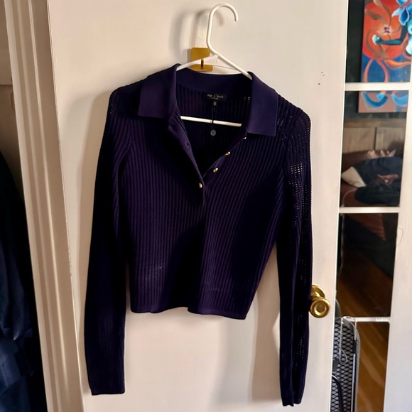 NWT - rag & bone Navy Long Sleeve Knit Top - Picture 8 of 13